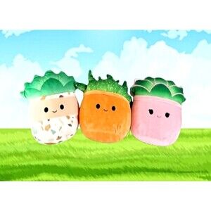NWT SQUISHMALLOWS Set of 3 Plush Succulent Toys Abena Oz Afiyah 9 10 in Plants